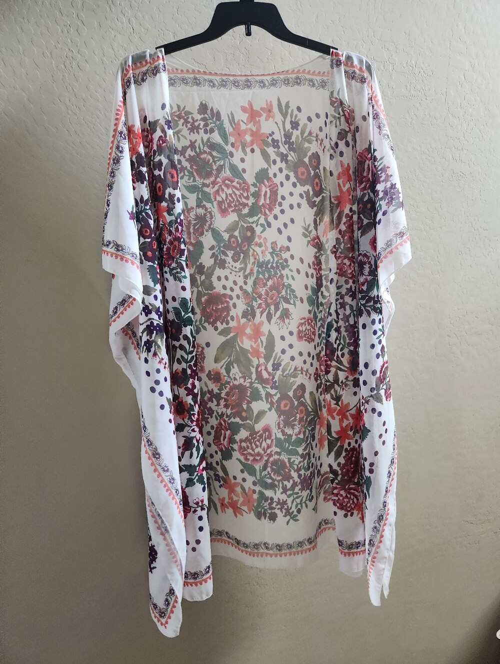 Floral Sheer Kimono Cover-Up in White with Multicolor Bloom